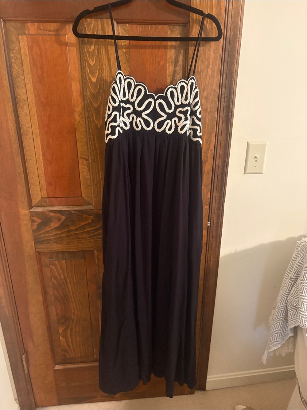 A new day Black Maxi Dress with White Embroidered Bodice